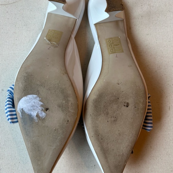 Jeffrey Campbell Adorn White Heels with Blue Striped Bow - Picture 3 of 5